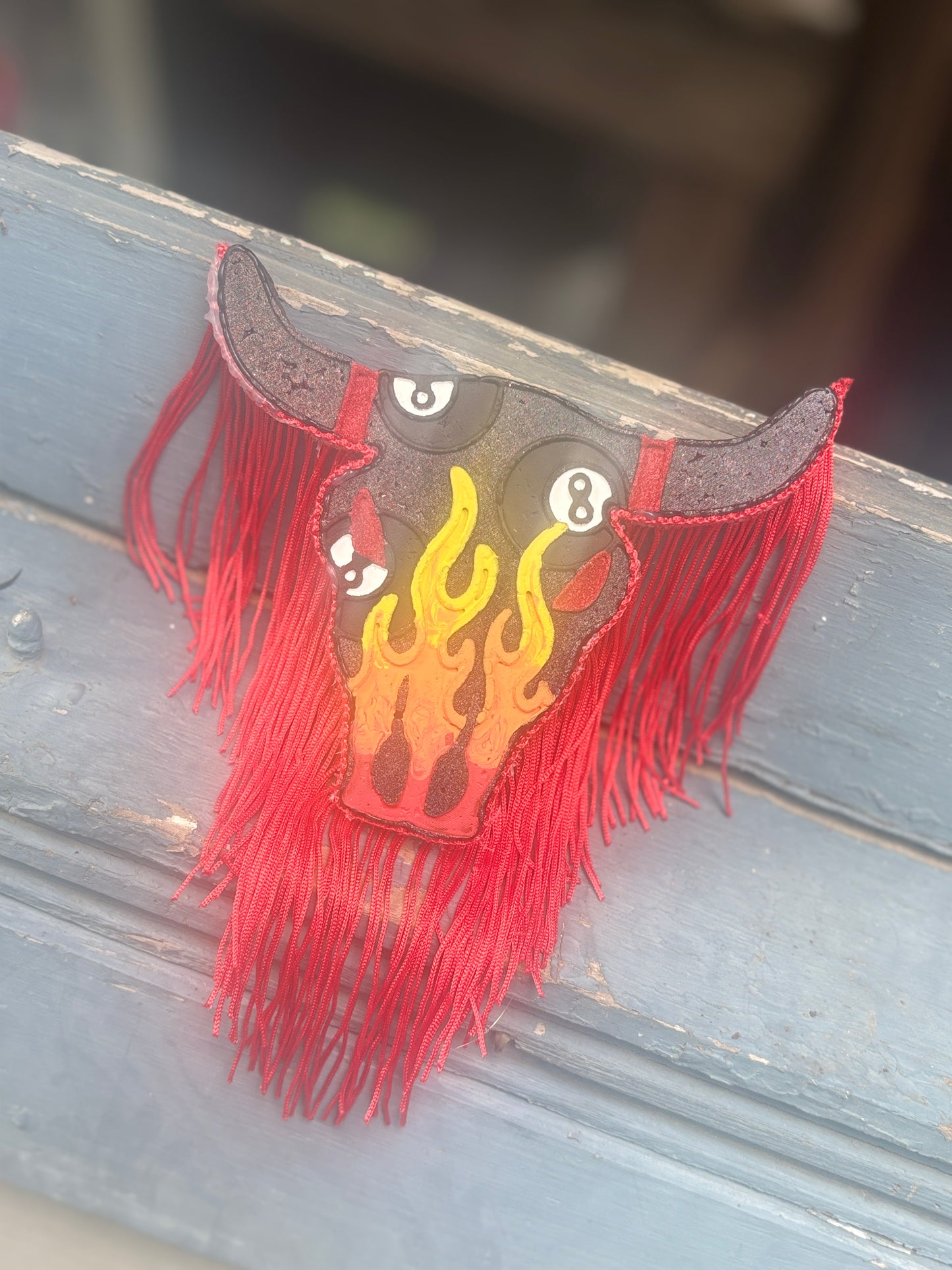 8 Ball & Flames Bull with Fringe