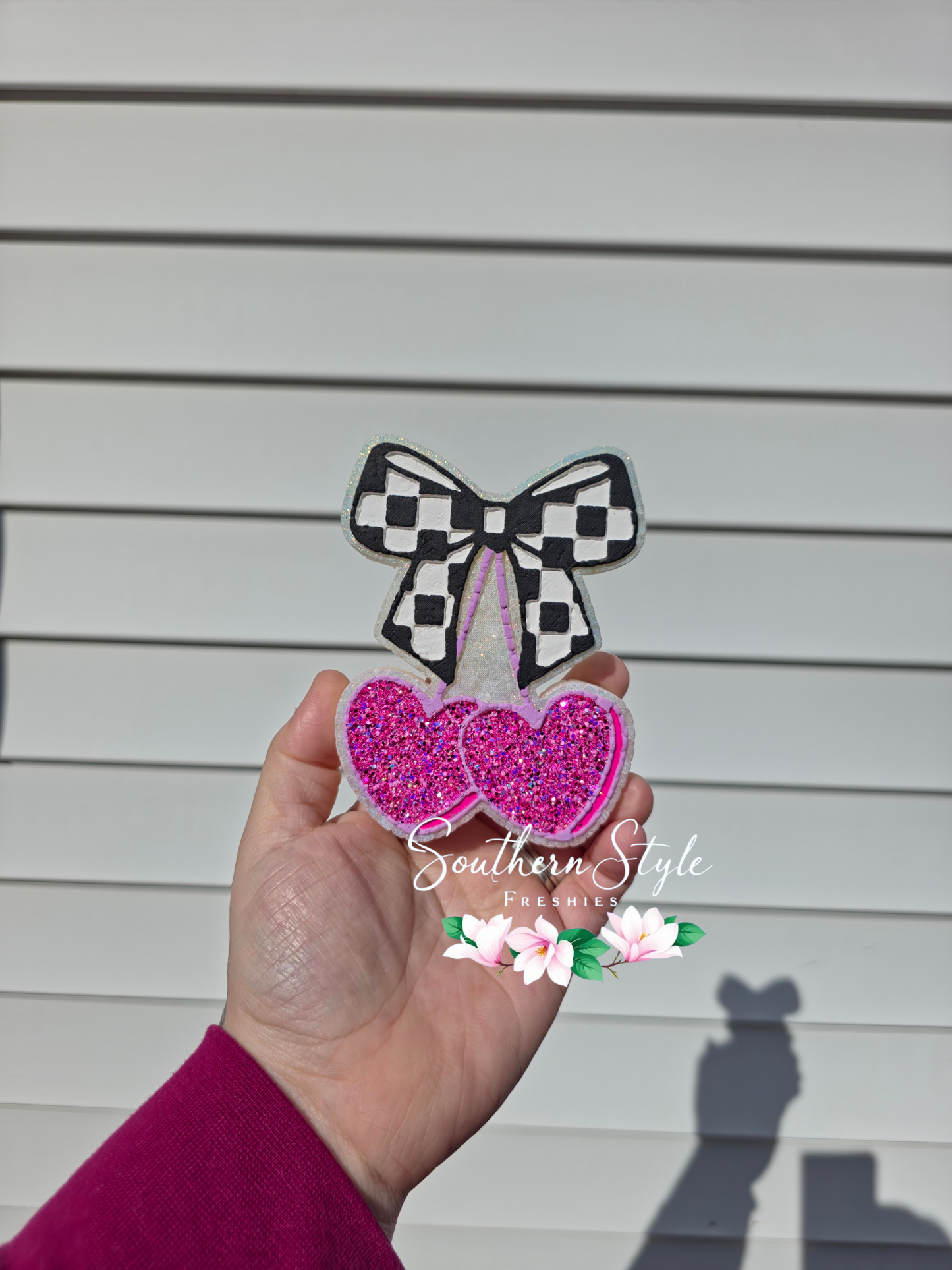 Heart Cherries with Checkered Bow