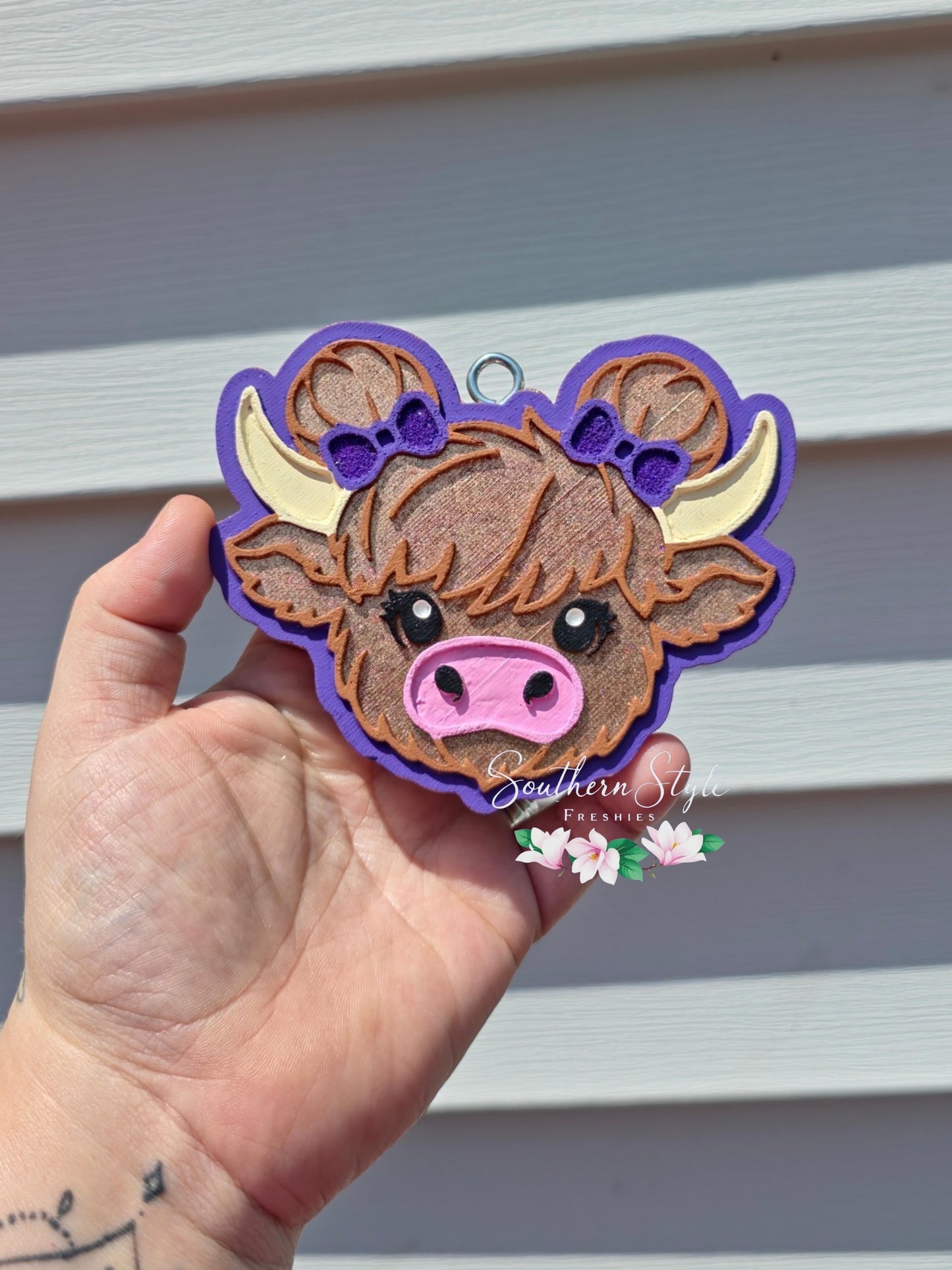 Highland Cow with Spacebuns with Bows