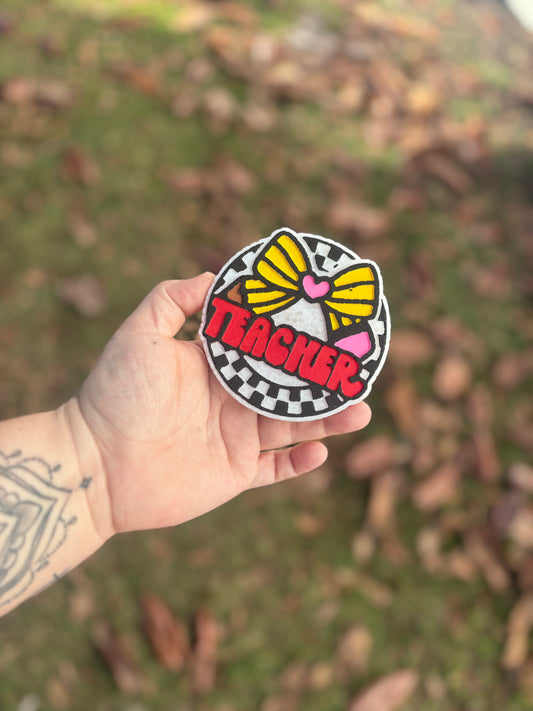 Checkered Teacher with Pencil Bow