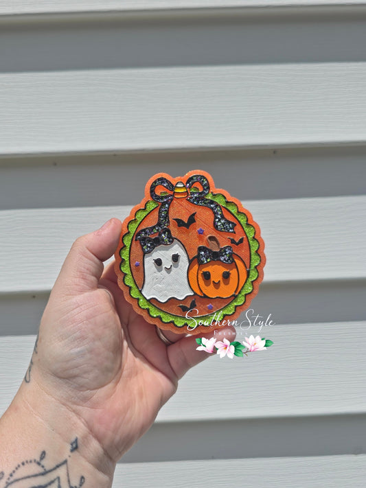 Ghost and Pumpkin Frame with Bow