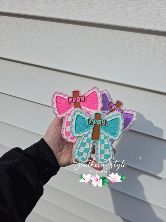 Pray with Cross Checkered Bow