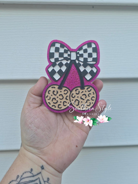 Leopard Cherries with Checkered Bow