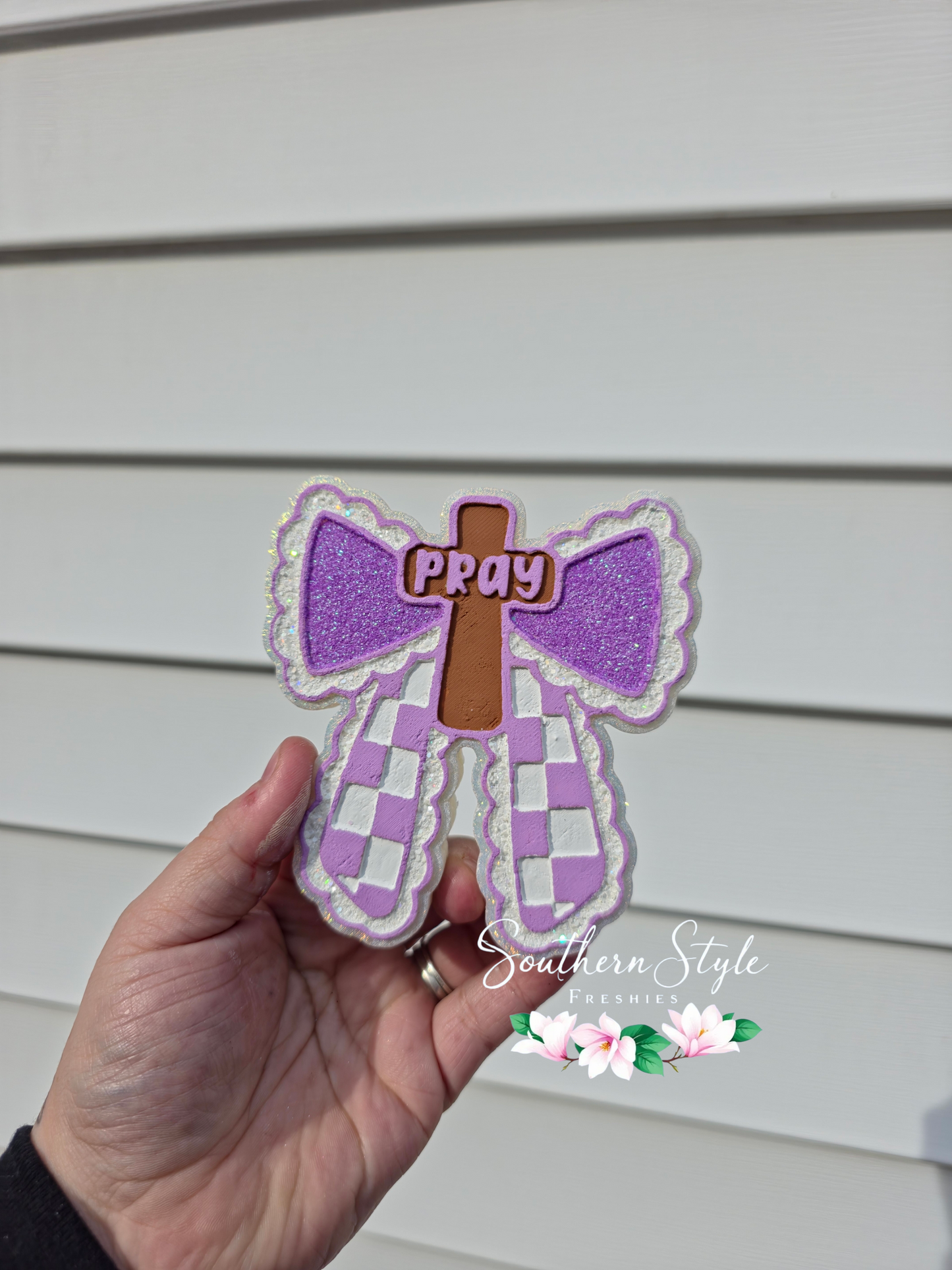 Pray with Cross Checkered Bow