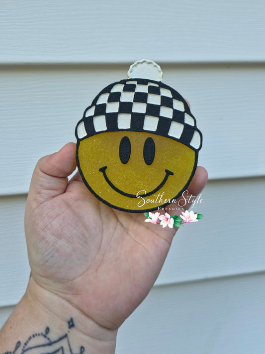 Smiley with Checkered Beanie