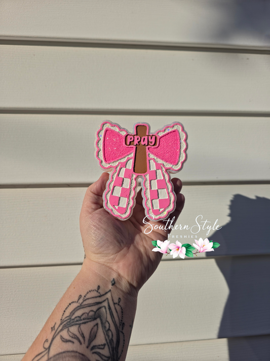 Pray with Cross Checkered Bow