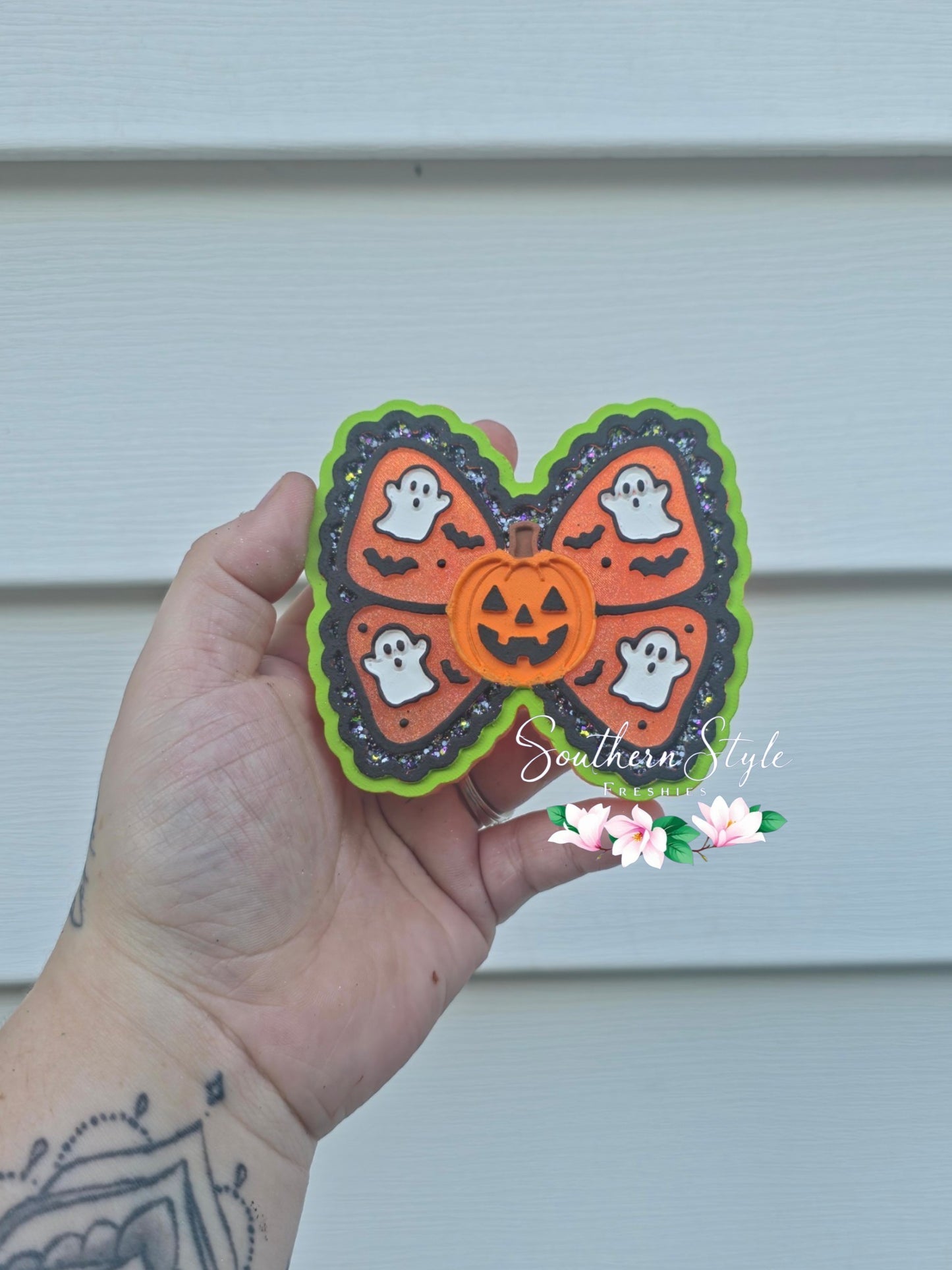 Pumpkin Ghost and Bat Bow